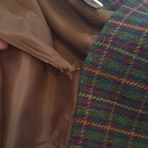 Green And Red Plaid Wool Faux Wrap Vintage School Girl Maxi Skirt with Fringe - Picture 7 of 11